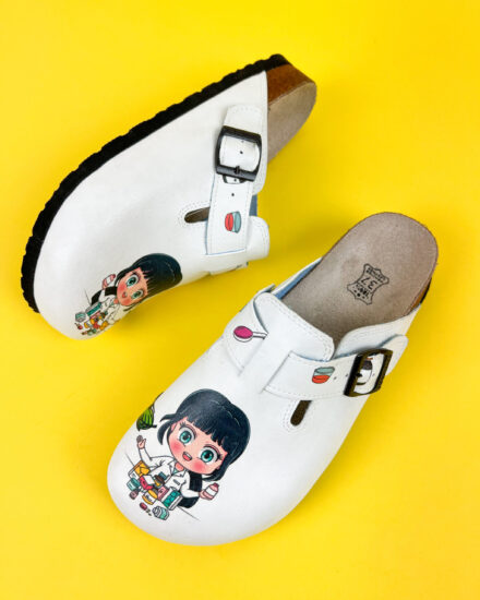 Papuci dama cu branț din piele întoarsă Saboti ortopedici Farmacie