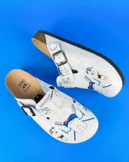 Papuci dama cu branț din piele naturală Saboti ortopedici Stomatologic