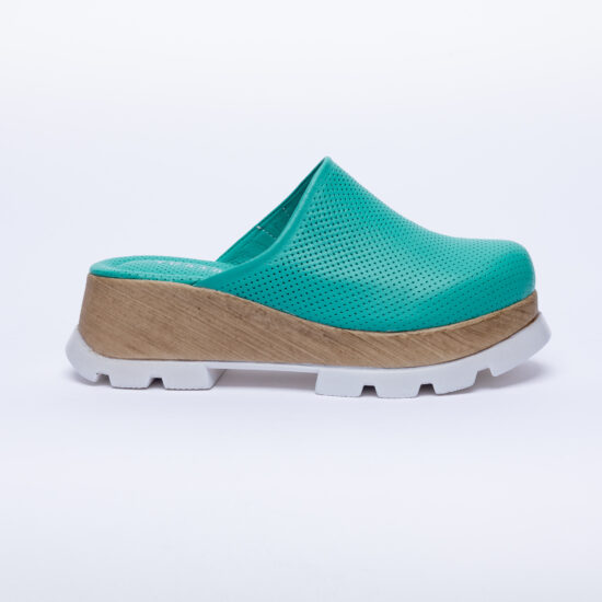 Papuci verde pe platformă din piele Papuci damă Culoare uni 2 Papuci verde pe platformă din piele Papuci damă Culoare uni 2