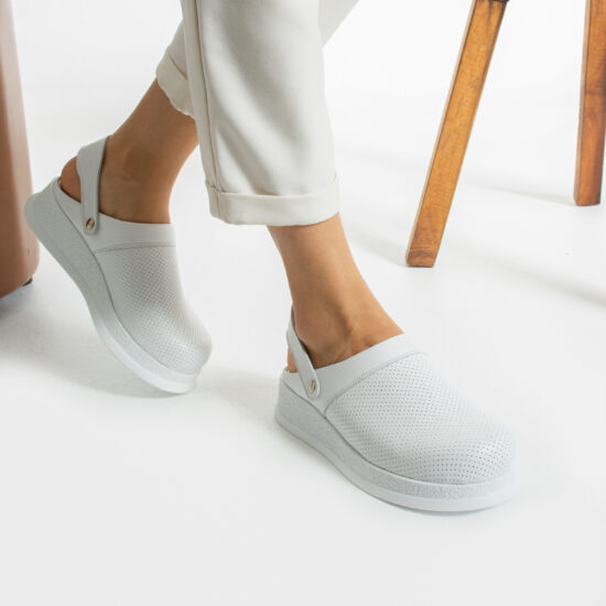 Saboți profesioniști de lucru albi cu curea detașabilă Saboti medicali plați Culoare uni