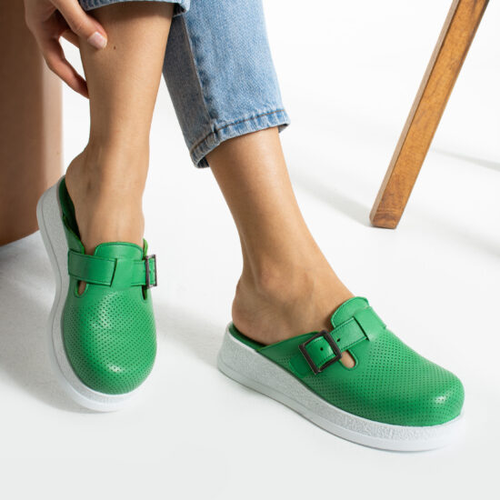 Papuci anatomici de lucru din piele verde Saboti medicali plați Culoare uni