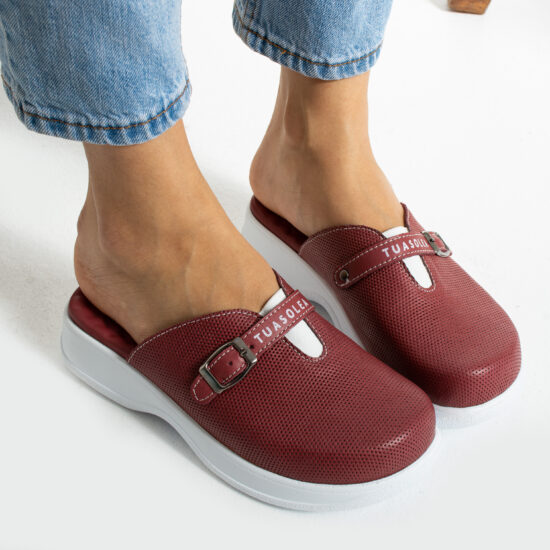 Papuci roșii din piele cu gel anti-fatiga Saboti medicali plați Culoare uni