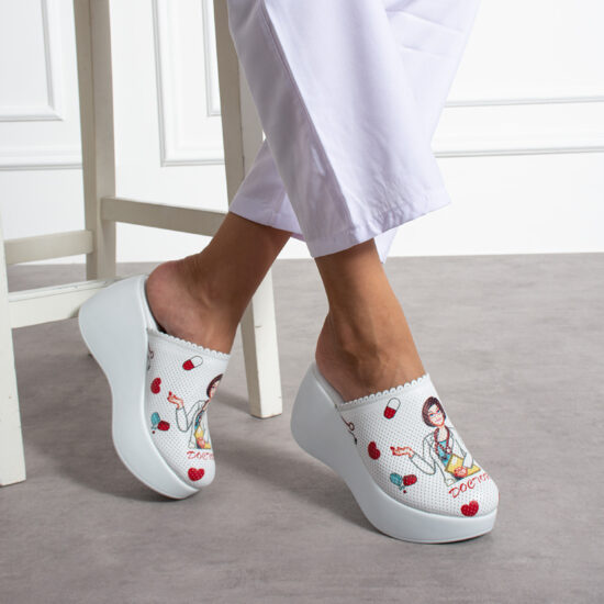 Saboți medicali cu platformă din piele naturală Saboti cu platformă Medicali