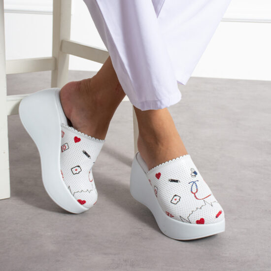 Saboți medicali cu platformă din piele naturală Saboti cu platformă Medicali