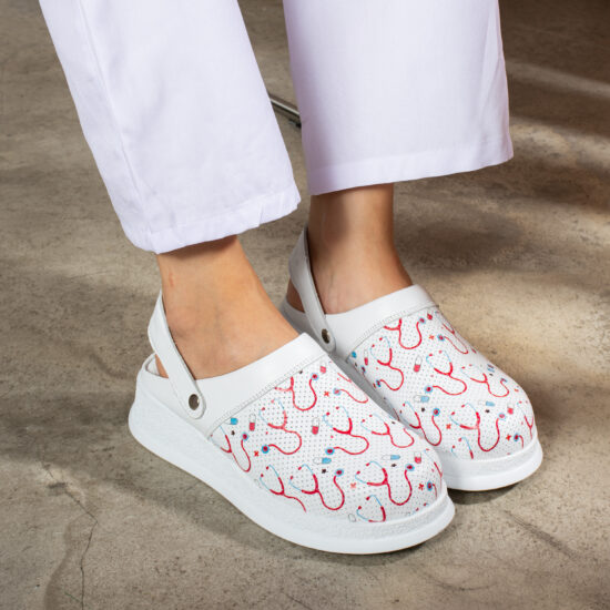 Saboți profesioniști de lucru albi cu curea detașabilă Saboti medicali plați Medicali