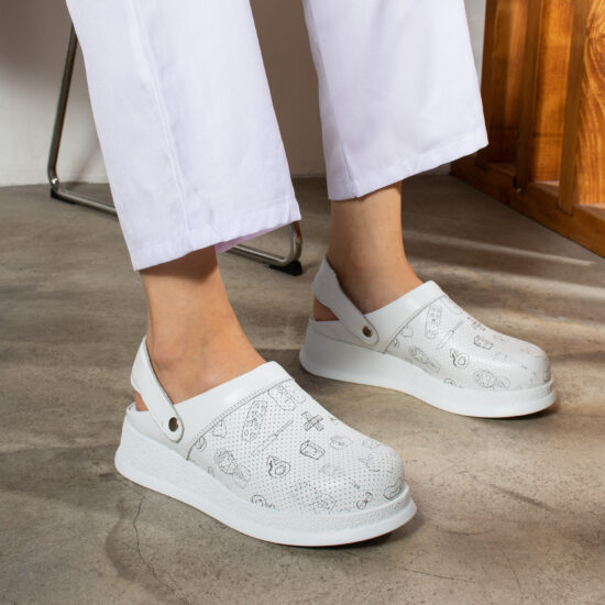 Saboți profesioniști de lucru albi cu curea detașabilă Saboti medicali plați Medicali