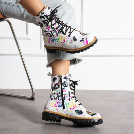 Bocanci moderni de damă din piele naturală, cu design colorat Bocanci damă