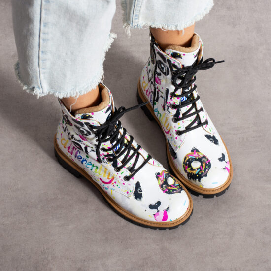 Bocanci moderni de damă din piele naturală, cu design colorat Bocanci damă 2