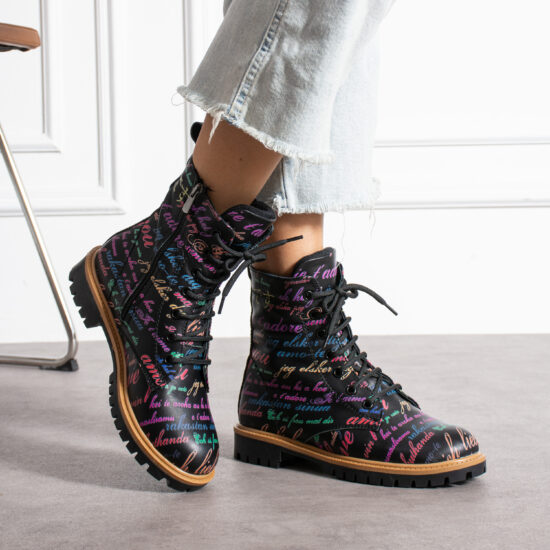 Bocanci moderni de damă din piele naturală, cu design colorat Bocanci damă