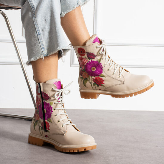 Bocanci moderni de damă din piele naturală, cu design colorat Bocanci damă