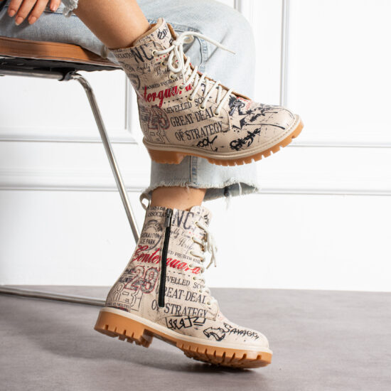 Bocanci moderni de damă din piele naturală, cu design colorat Bocanci damă