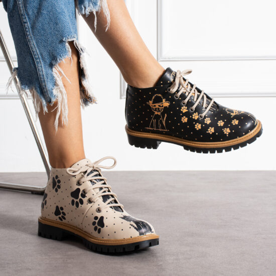 Bocanci moderni de damă din piele naturală, cu design colorat Bocanci damă