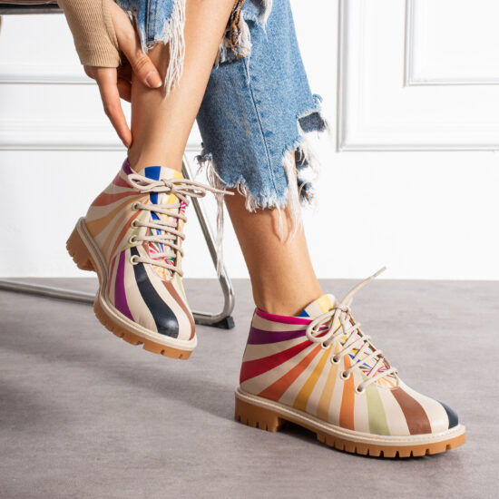 Bocanci moderni de damă din piele naturală, cu design colorat Bocanci damă