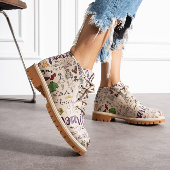 Bocanci moderni de damă din piele naturală, cu design colorat Bocanci damă