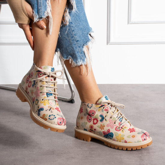 Bocanci moderni de damă din piele naturală, cu design colorat Bocanci damă