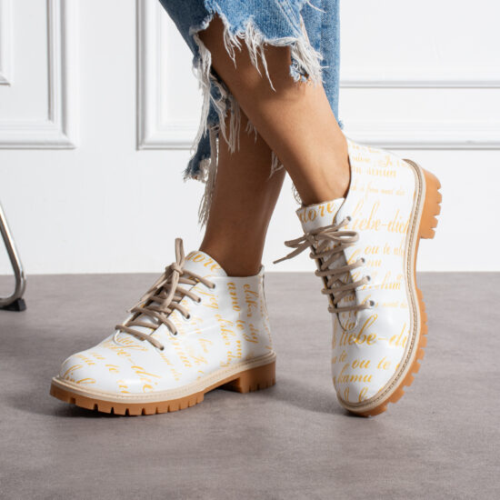 Bocanci moderni de damă din piele naturală, cu design colorat Bocanci damă