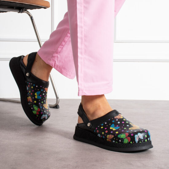 Sabot de lucru din piele neagră cu bareta Saboti medicali plați Colorati