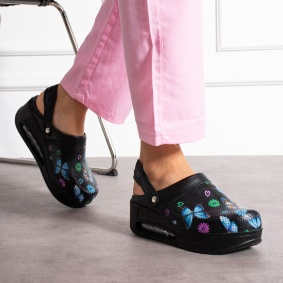 Sabot de lucru din piele pe platformă cu bareta Saboti cu platformă Colorati