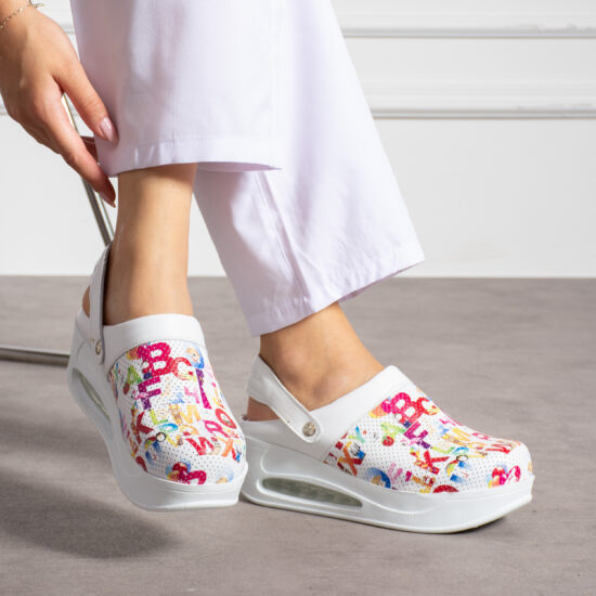 Sabot de lucru din piele pe platformă cu bareta Saboti cu platformă Educatoare