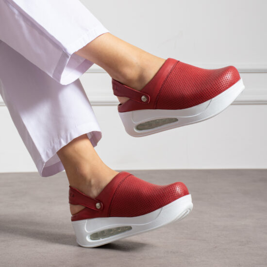 Sabot medical din piele pe platformă cu bareta Saboti cu platformă Culoare uni