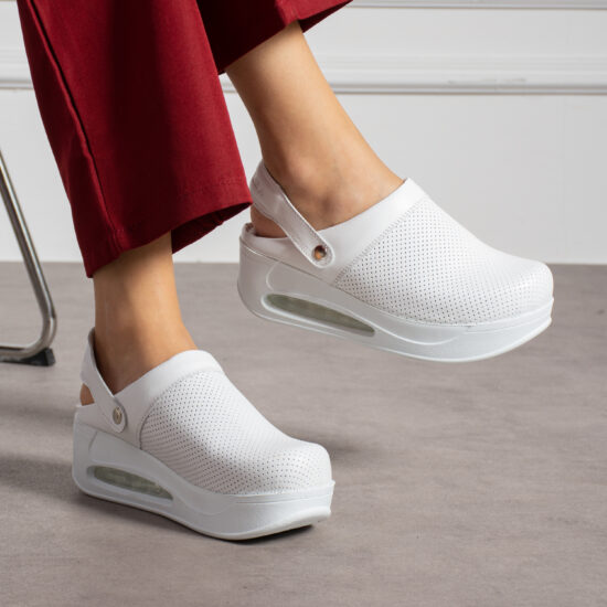 Sabot medical din piele pe platformă cu bareta Saboti cu platformă Culoare uni