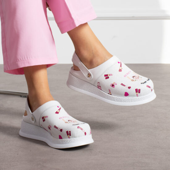 Sabot de lucru din piele neagră cu bareta Saboti medicali plați Salon și spa