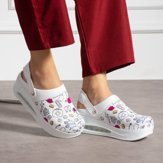 Sabot medical din piele pe platformă cu bareta Saboti cu platformă Medicali