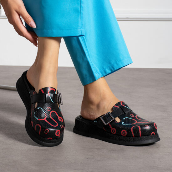 Sabot medical din piele neagră Saboti medicali plați Medicali