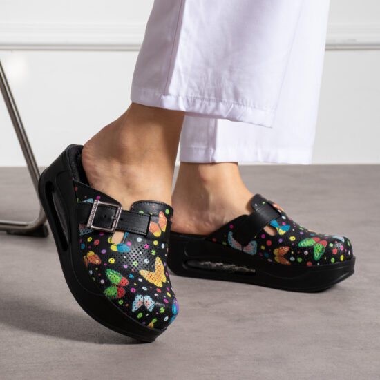 Sabot de lucru din piele neagră pe platformă Saboti cu platformă Colorati