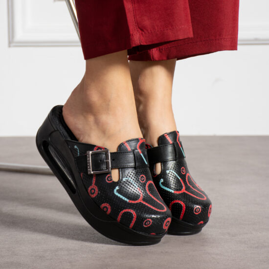 Sabot medical din piele neagră pe platformă Saboti cu platformă Medicali