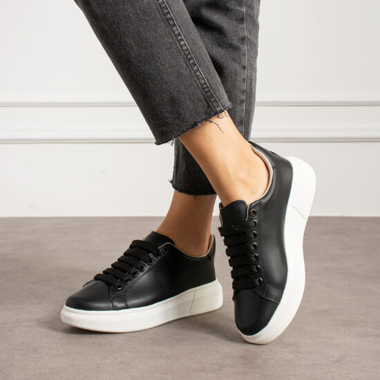 Pantofi sport negri de damă ușori din piele naturală Adidași colorați Culoare uni Pantofi sport negri de damă ușori din piele naturală Adidași colorați Culoare uni