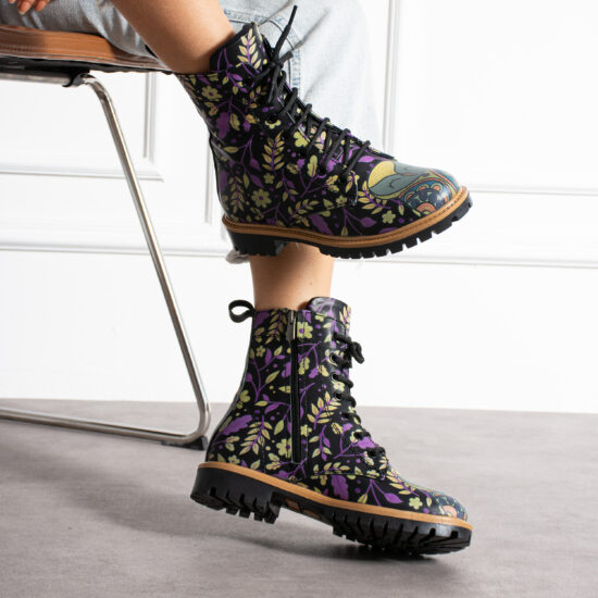 Bocanci de damă negri din piele naturală cu fermoar și șireturi Bocanci damă