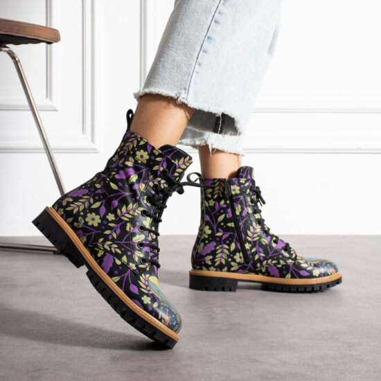 Bocanci de damă negri din piele naturală cu fermoar și șireturi Bocanci damă 2