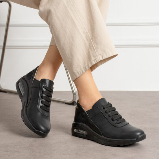 Pantofi sport anatomici negri din piele naturală Adidași colorați Culoare uni 2 Pantofi sport anatomici negri din piele naturală Adidași colorați Culoare uni 2