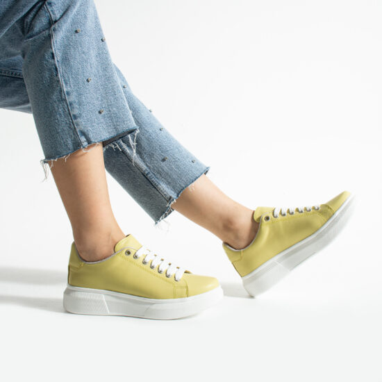 Pantofi sport galbeni de damă ușori din piele naturală Adidași colorați 2