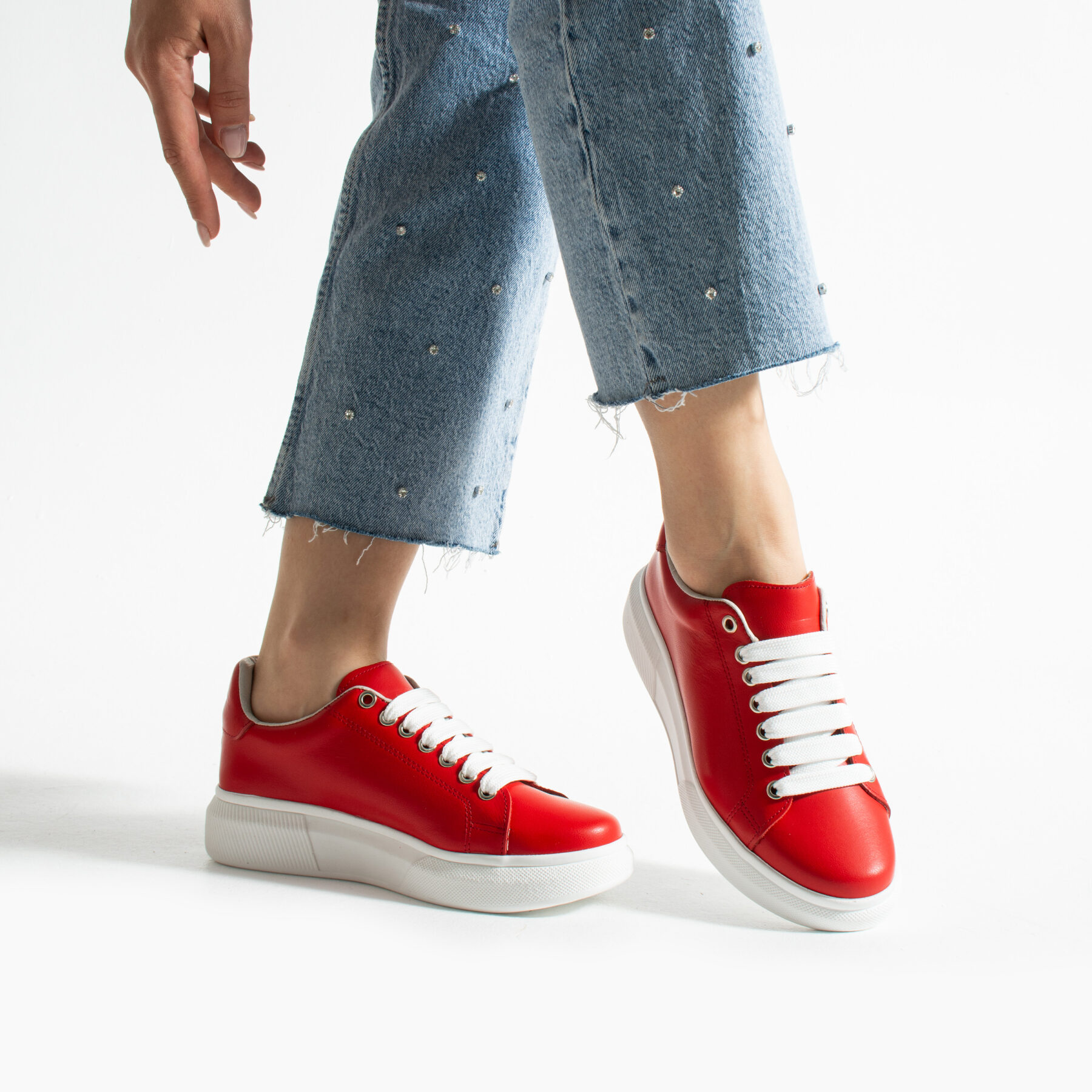 Pantofi sport roșii de damă ușori din piele naturală Adidași colorați 17