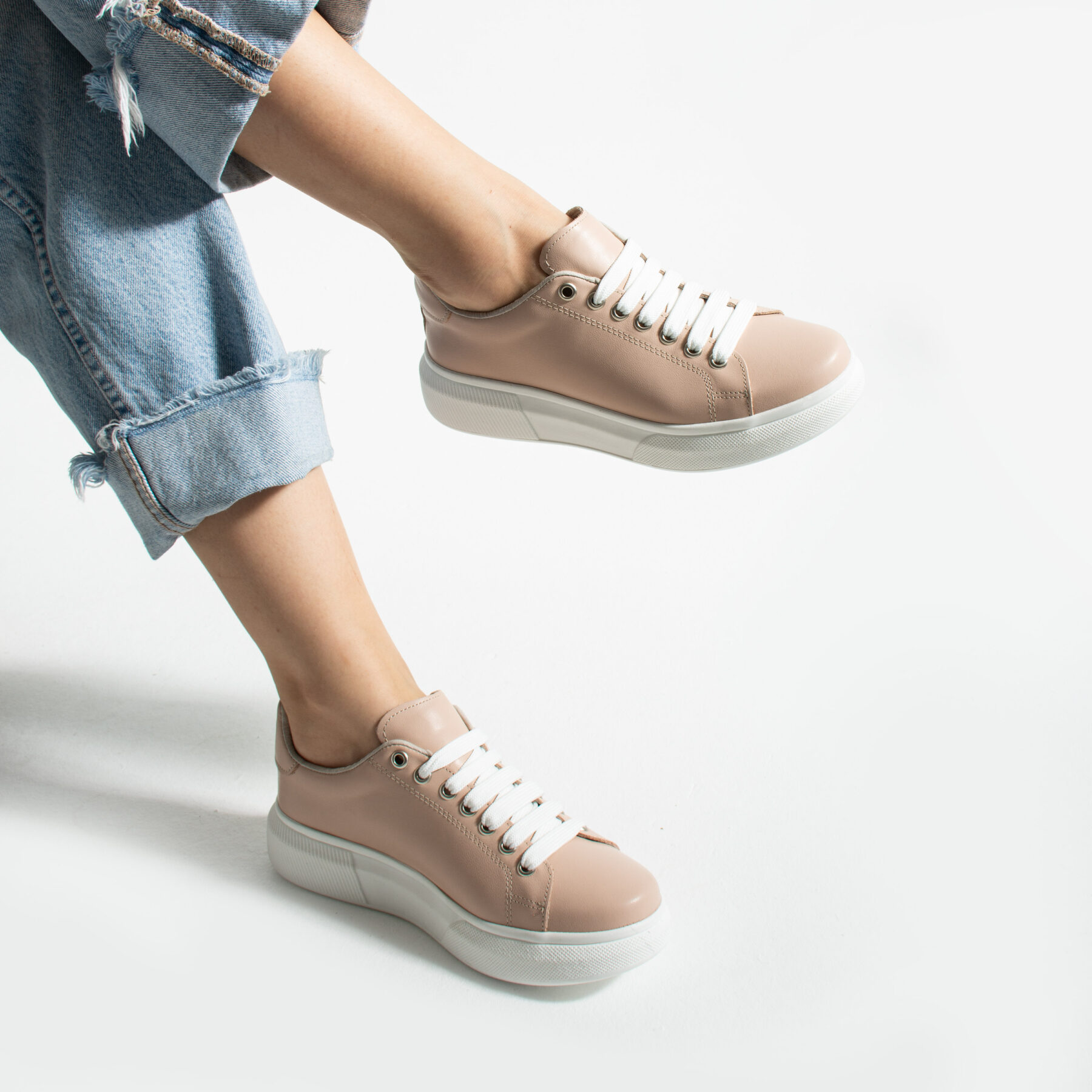 Pantofi sport nude de damă ușori din piele naturală Adidași colorați 18