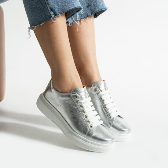 Pantofi sport argintii de damă ușori din piele naturală Adidași colorați 12