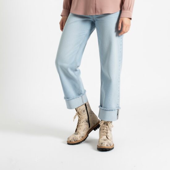 Bocanci damă bej din piele naturală cu design colorat Bocanci damă 2