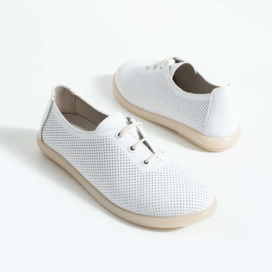TS Memory Lite Pantofi casual albi pentru damă din piele naturală cu spumă de memorie - vedere laterală
