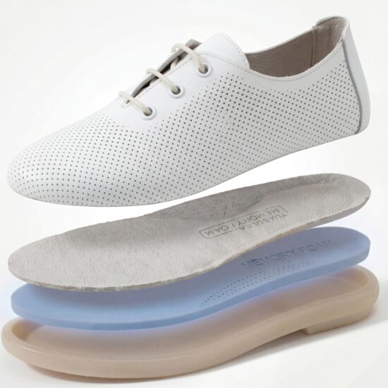 TS Memory Lite Pantofi casual albi pentru damă din piele naturală cu spumă de memorie - vedere de sus