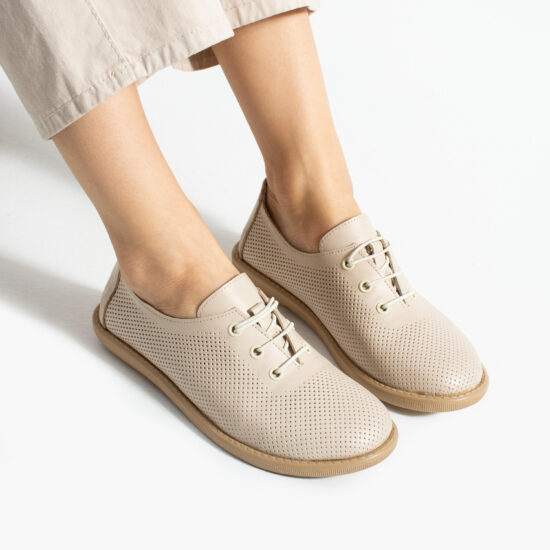 Pantofi casual bej pentru damă din piele naturală cu spumă de memorie Pantofi casual