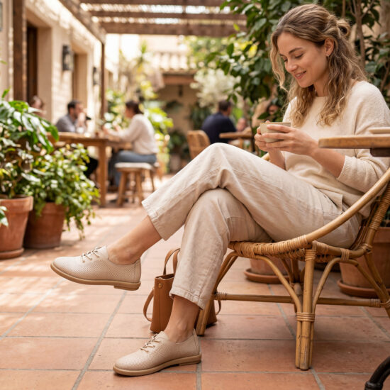 Pantofi casual bej pentru damă din piele naturală cu spumă de memorie Pantofi casual 2