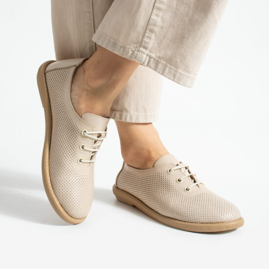 TS Memory Lite Pantofi casual bej pentru damă din piele naturală cu spumă de memorie - Естествена кожа