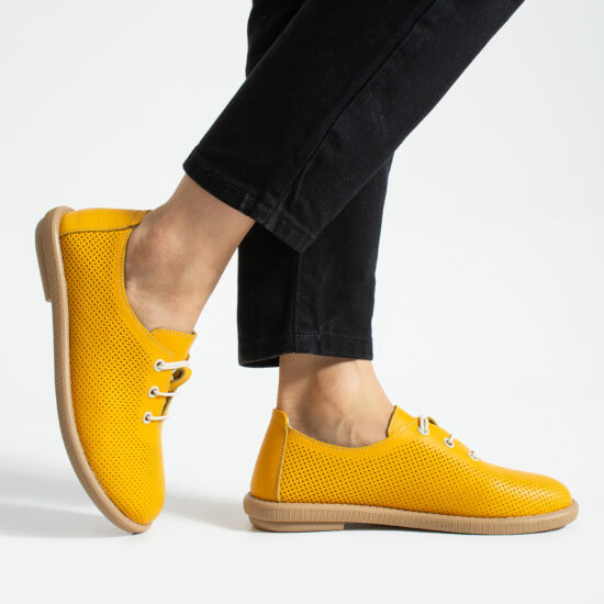 TS Memory Lite Pantofi casual galbeni pentru damă din piele naturală cu spumă de memorie - Естествена кожа