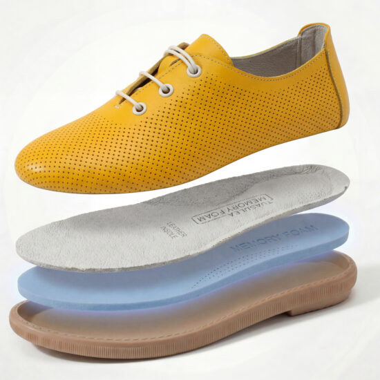 TS Memory Lite Pantofi casual galbeni pentru damă din piele naturală cu spumă de memorie - detaliu