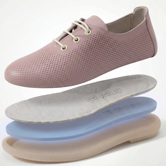 TS Memory Lite Pantofi casual roz pentru damă din piele naturală cu spumă de memorie - vedere de sus