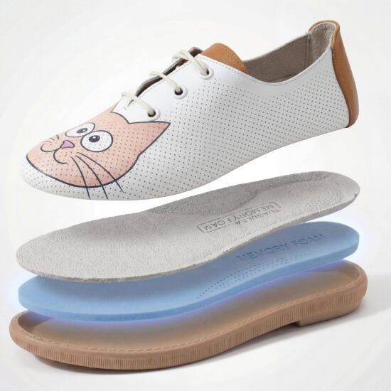 Pantofi casual albi pentru damă din piele naturală cu spumă de memorie - vedere de sus