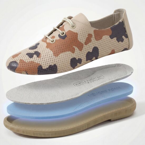 Pantofi casual cu imprimeu camuflaj din piele naturală cu spumă de memorie - vedere de sus