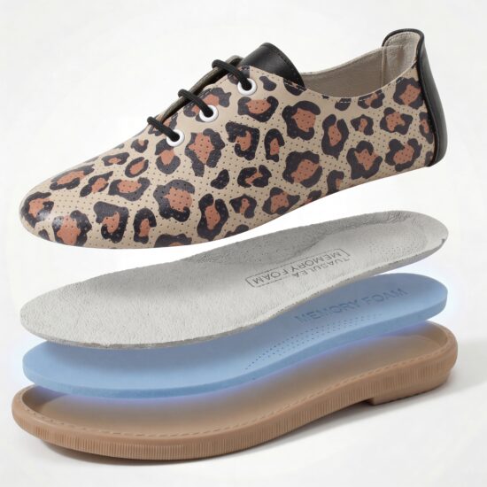 TS Memory Lite Pantofi casual eleganți din piele naturală cu model leopard și spumă de memorie - vedere de sus
